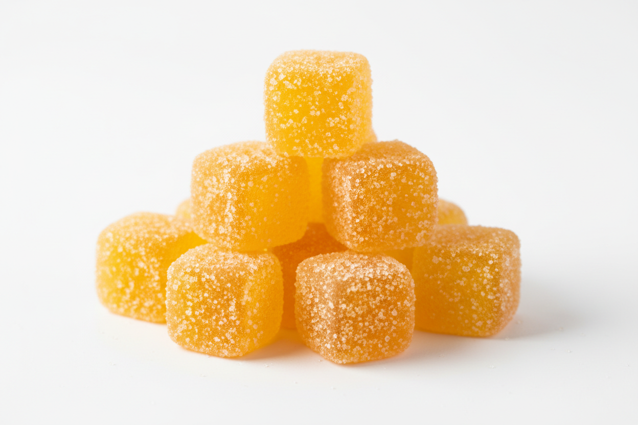 Peach Flavored Yellow Gummy Squares 